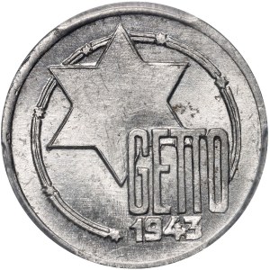 Lodz Ghetto, 5 marks 1943, aluminum, certificate