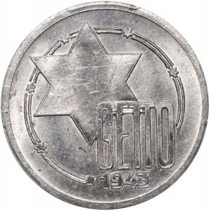 Lodz Ghetto, 10 marks 1943, aluminum, dot, certificate