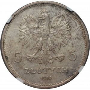 II RP, 5 zloty 1930, Warsaw, Banner, PLATE STEMPEL