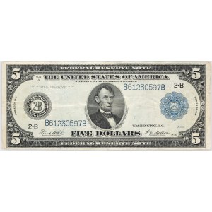 USA, Federal Reserve Note, New York, 5 Dollars 1914, series B