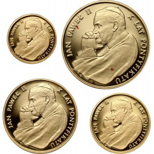 PRL, zestaw 4 monet z 1988 roku, Jan Paweł II - X Lat Pontyfikatu, stempel lustrzany (Proof)