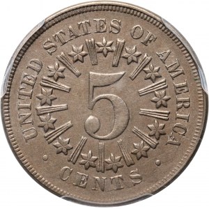 USA, 5 Cents (Nickel) 1866, Shield, Repunched Date