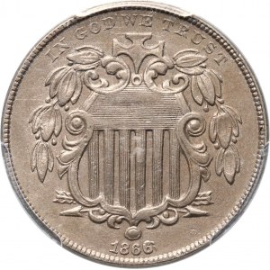 USA, 5 Cents (Nickel) 1866, Shield, Repunched Date