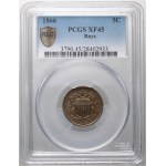 USA, 5 Cents (Nickel) 1866, Shield, Repunched Date