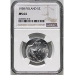 PRL, 5 złotych 1958, Rybak, z wąską ręką, bez liny, z wąską cyfrą 8