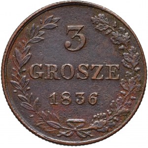Russian annexation, Nicholas I, 3 pennies 1836 MW, Warsaw