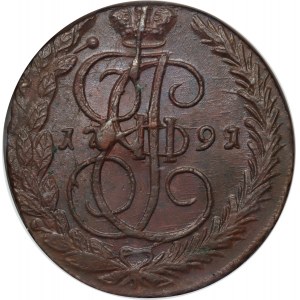 Rosja, Katarzyna II, 5 kopiejek 1791/89 EM, Jekaterinburg
