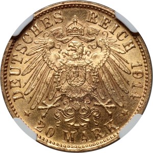 Germany, Bavaria, Ludwig III, 20 Mark 1914 D, Munich