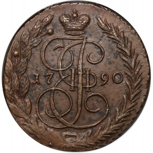 Rusko, Katarína II, 5 kopejok 1790/80 EM, Jekaterinburg