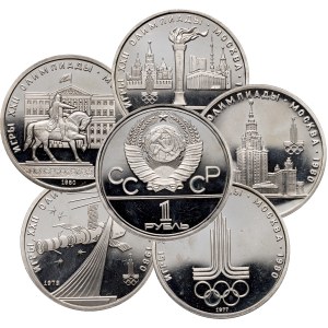 Russia, USSR, set of 5 x Rouble from 1977-1980, 1980 Olympics, Proof