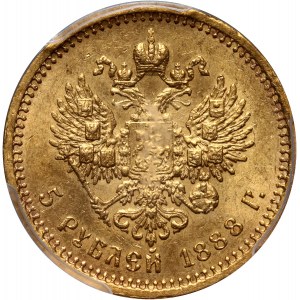 Rusko, Alexander III, 5 rubľov 1888 (АГ), Petrohrad