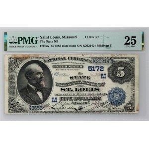 Vereinigte Staaten von Amerika, Nationale Währung, Missouri, The State National Bank of Saint Louis, $5 1882, Serie K