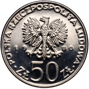PRL, 50 złotych 1980, Bolesław I Chrobry, PRÓBA, Nikiel
