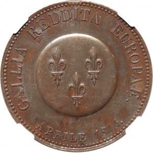 Russia - France, medal (5 Francs) 1814 in bronze, ESSAI, Visit of the Alexander I to Paris.