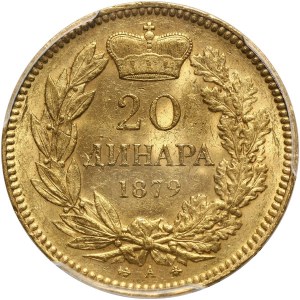 Serbia, Milan I, 20 Dinara 1879 A, Paris