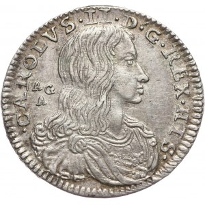 Italy, Naples, Charles II, Carlino 1688, Naples