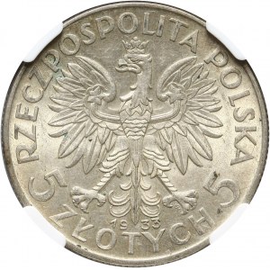 II RP, 5 złotych 1933, Warszawa, głowa kobiety