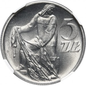 PRL, 5 złotych 1958, Rybak, wąska ósemka