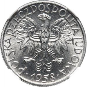 PRL, 5 złotych 1958, Rybak, wąska ósemka