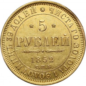 Rosja, Mikołaj I, 5 rubli 1852 СПБ АГ, Petersburg