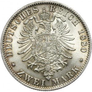 Niemcy, Bawaria, Ludwik II, 2 marki 1880 D, Monachium
