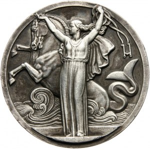 Francja, medal w srebrze z 1935 roku, pierwszy rejs statku Normandie z Le Havre do Nowego Jorku