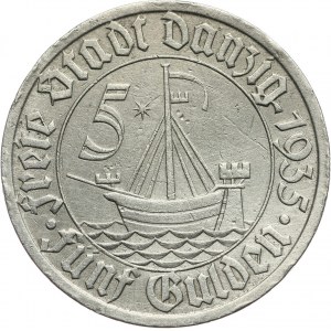 Wolne Miasto Gdańsk, 5 guldenów 1935, Berlin, koga