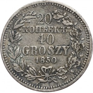 Zabór rosyjski, Mikołaj I, 20 kopiejek = 40 groszy 1850 MW, Warszawa