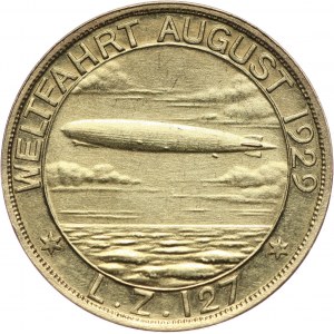 Niemcy, Weimar, medal z 1929 roku, lot sterowca LZ 127 Graf Zeppelin wokół globu
