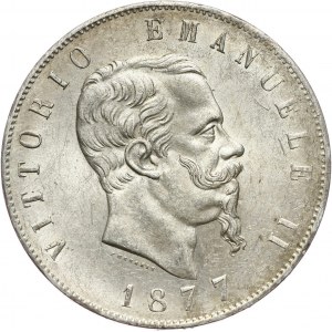 Italy, Vittorio Emanuele II, 5 Lire 1877 R, Rome