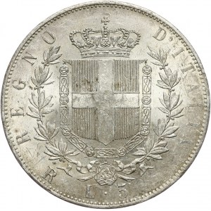 Italy, Vittorio Emanuele II, 5 Lire 1877 R, Rome