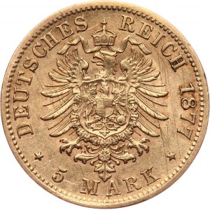Germany, Saxony, Albert, 5 Mark 1877 E, Dresden