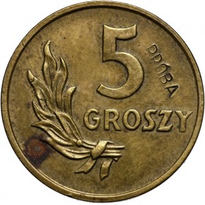 PRL, 5 groszy 1949, PRÓBA, mosiądz