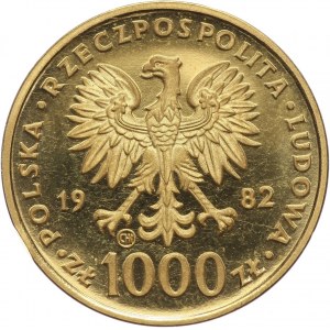 PRL, 1000 złotych 1982, Valcambi, Jan Paweł II, stempel lustrzany
