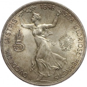 Austria, Franz Josef I, 5 Corona 1908, Vienna, 60th Anniversary of Reign