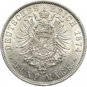 Germany, Bavaria, Ludwig II, 5 Mark 1874 D, Munich