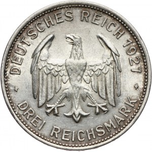 Niemcy, Republika Weimarska, 3 marki 1927 F, Stuttgart, Uniwersytet Tubingen