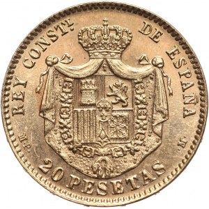 Spain, Alfonso XIII, 20 Pesetas 1896 (19-62), restrike