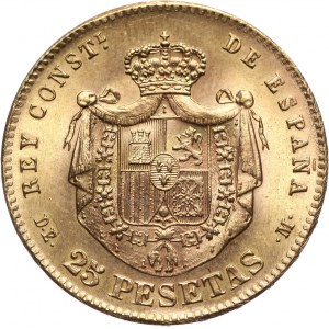 Hiszpania, Alfons XII, 25 peset 1876 (19-62), nowe bicie (restrike)