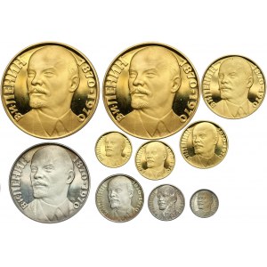 Rosja, ZSRR, 1970 rok, zestaw 10 medali w srebrze i złocie, 100-lecie urodzin Lenina