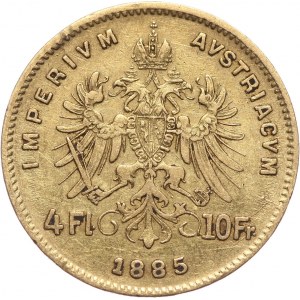 Austria, Franciszek Józef I, 4 floreny = 10 franków 1885, Wiedeń