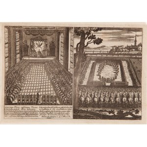 Umělec neurčen, německy (18. století), zasedání polského Sejmu na královském hradě a svobodné volby ve Wole, které měly zvolit krále, první polovina 18. století
