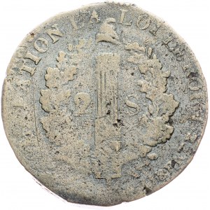 France, 2 Sols 1793, W