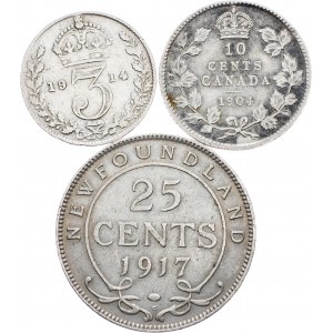 Great Britain, 3 Pence, 20 Cents, 25 Cents 1914, 1904, 1917, London, London, Ottawa