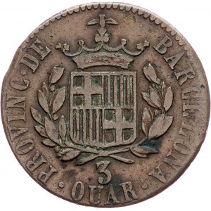 Spain, 3 Quartos 1823, Barcelona