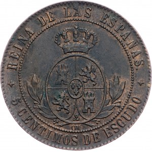 Spain, 5 Centimos 1867