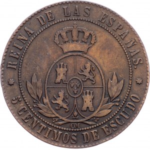 Spain, 5 Centimos 1867