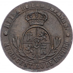 Spain, ½ Centimo de Escudo 1868