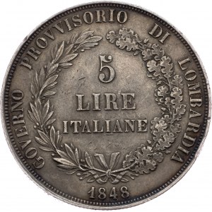 Revolution period, 5 Lire 1848, M, Milan
