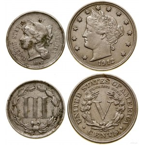 Stany Zjednoczone Ameryki (USA), zestaw 2 monet : 3 centy 1867 i 5 centów 1912, Filadelfia